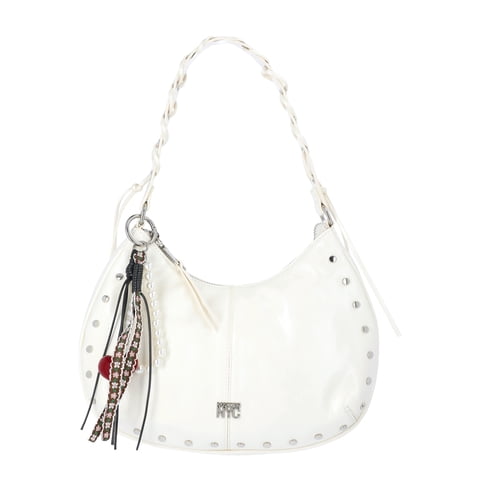 Women's Half Moon Stud Shoulder Bag, White