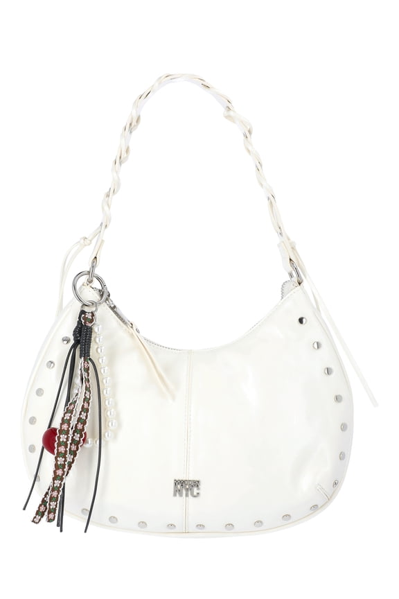 Women's Half Moon Stud Shoulder Bag, White