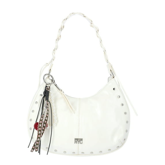 Madden NYC Women's Half Moon Stud Shoulder Bag, White