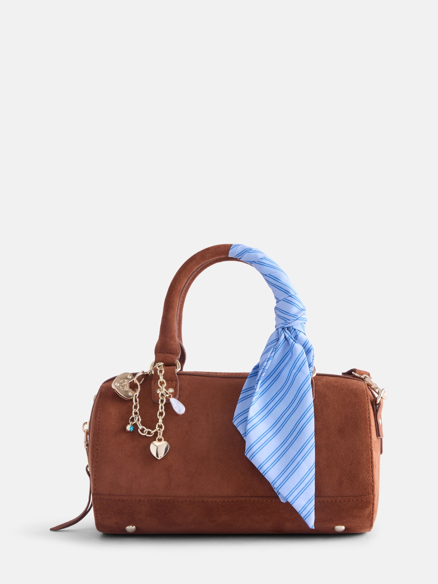 Madden NYC Women's Small Top Zip Faux Suede Handbag, Cognac