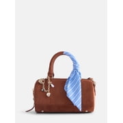 Women's Small Top Zip Faux Suede Handbag, Cognac