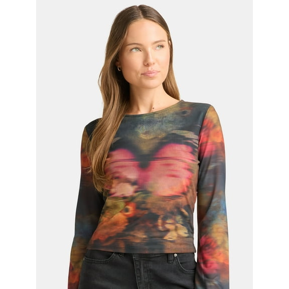 Madden NYC Women's Mesh Top with Long Sleeves, Sizes XXS-XXL