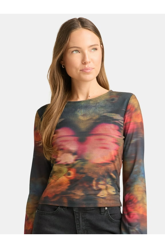 Women's Mesh Top with Long Sleeves, Sizes XXS-XXL