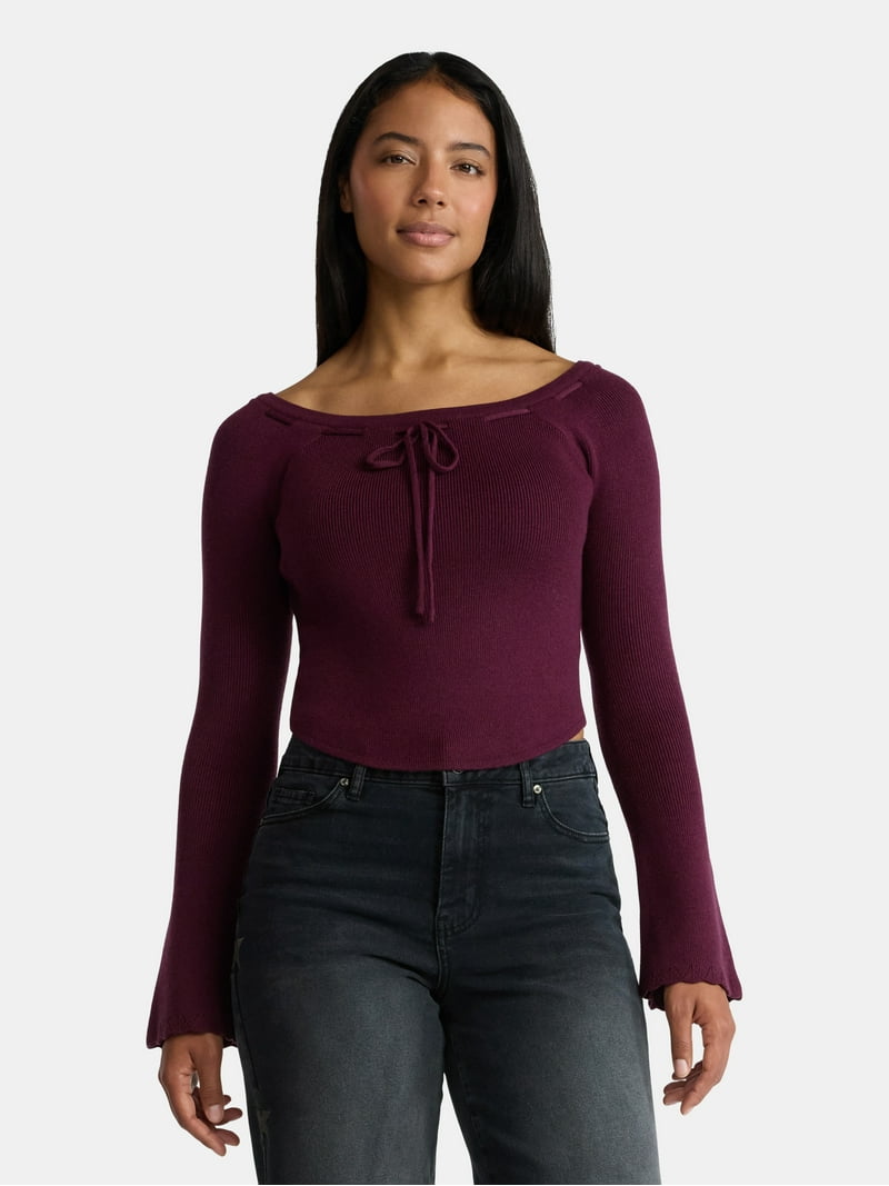 Madden NYC Women's Ribbon Top with Long Sleeves, Sizes XXS