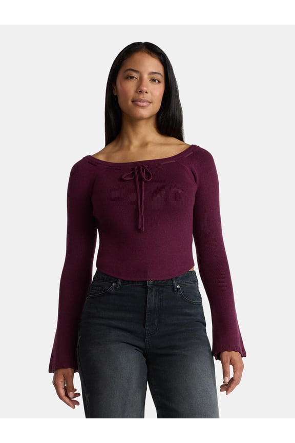 Women's Ribbon Top with Long Sleeves, Sizes XXS-XXL
