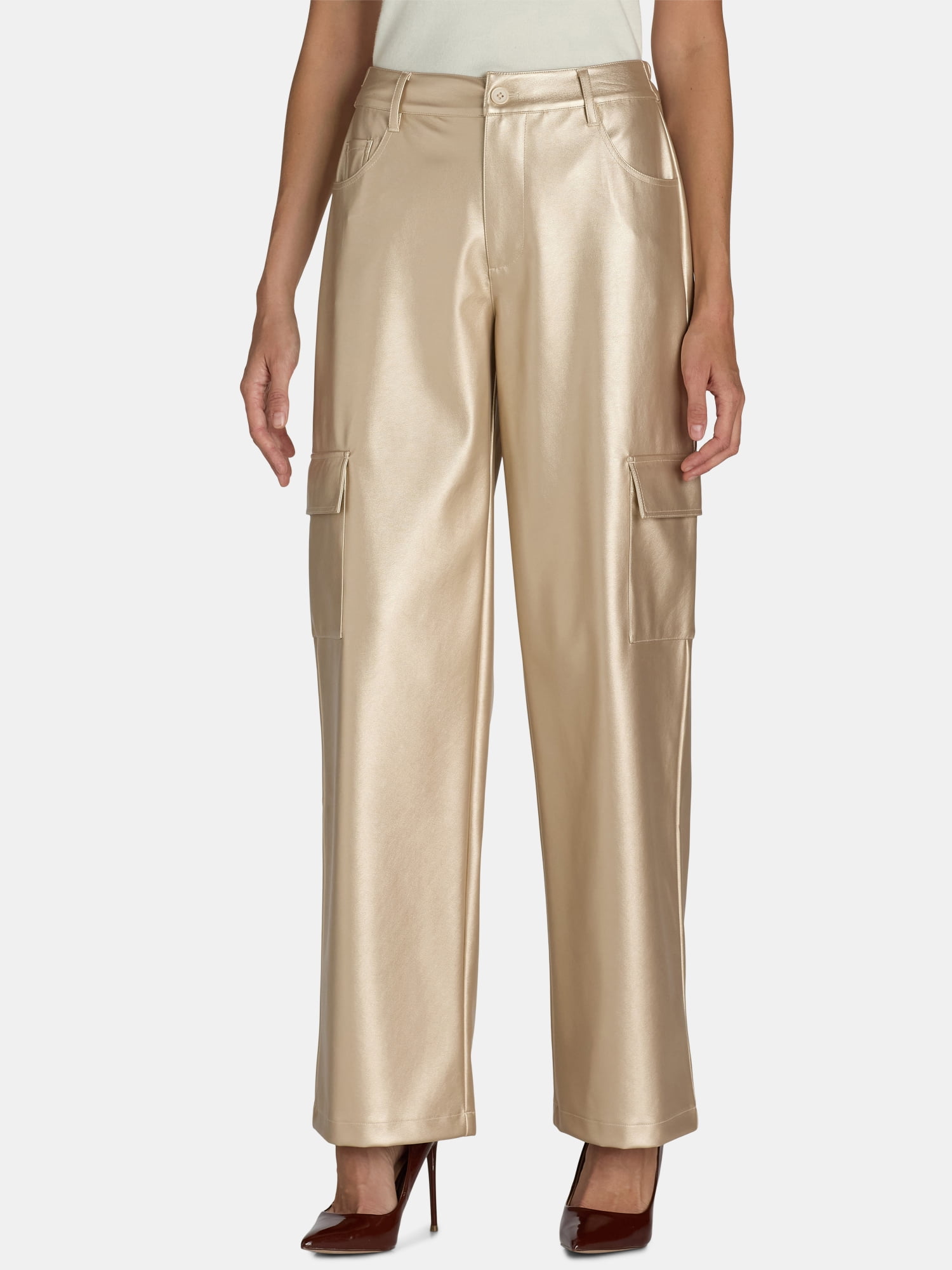 Madden NYC Women's Metallic Cargo Flare Pants, 32” Inseam Madden NYC Women's Metallic Cargo Flare Pants, 32” Inseam