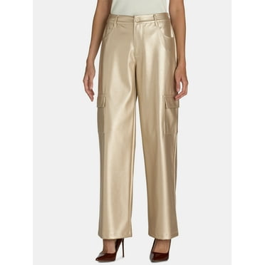 Madden NYC Women’s Metallic Cargo Flare Pants, 32” Inseam, Sizes XXS-XXL