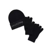 Madden NYC Women's Ribbed Beanie and Touch Gloves Set, 2-Piece, Black, One Size