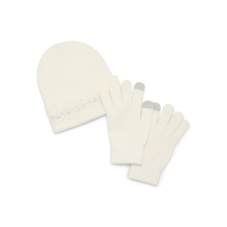 Madden NYC Women's Ribbed Beanie and Touch Gloves Set, 2-Piece, Ivory, One Size