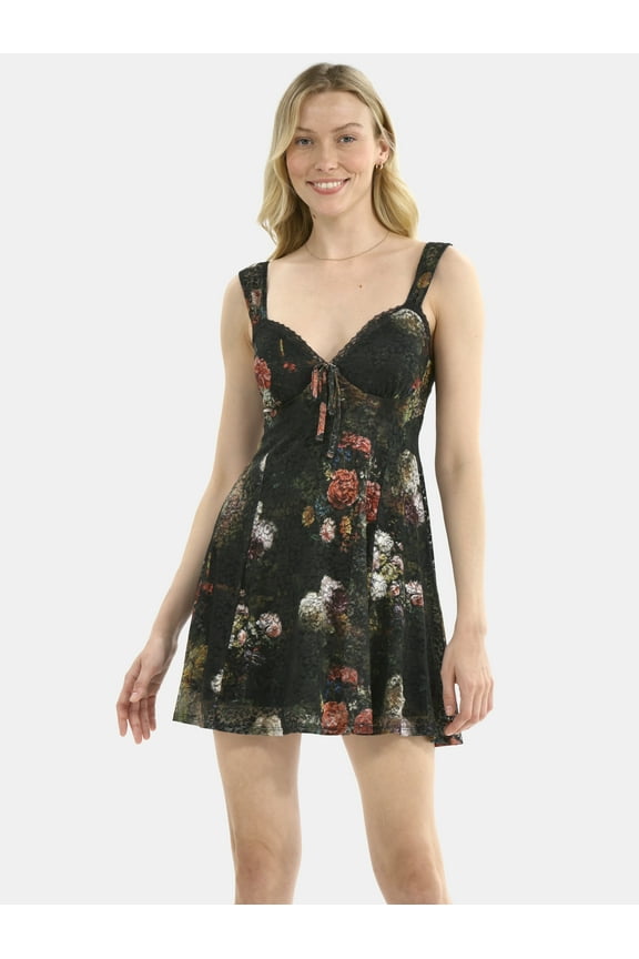 Women's Sleeveless Skater Dress with Lace Trim, Sizes XXS-XXL