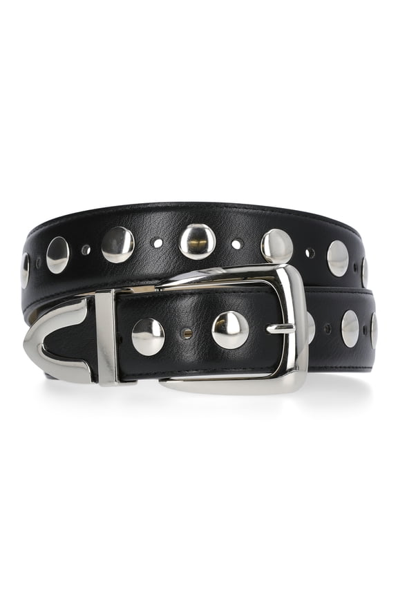 Women's Faux Leather Circle Stud Belt, Black, Sizes S/M-3XL