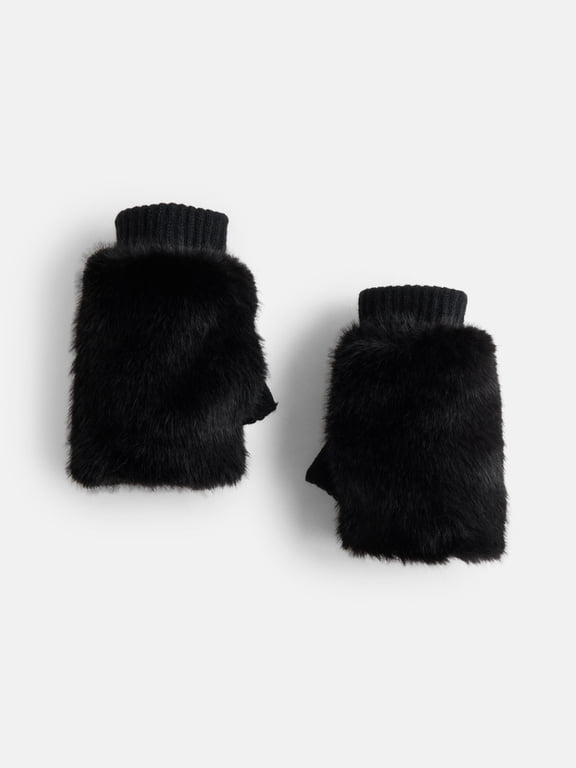MNYC Women's Faux Fur Gloves, Black