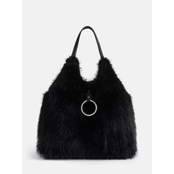 Madden NYC Women's Faux Fur Tote Bag, Black