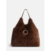 Women's Faux Fur Tote Bag, Chocolate