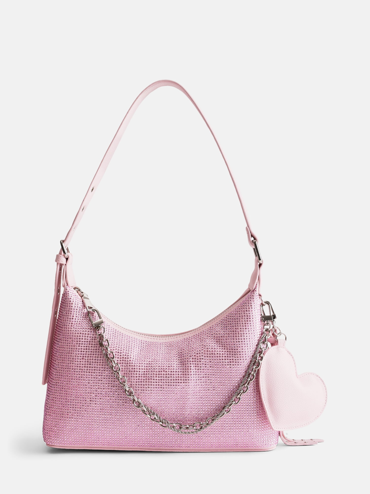 Madden NYC Women's Rhinestone Shoulder Bag with Heart Charm, Pink