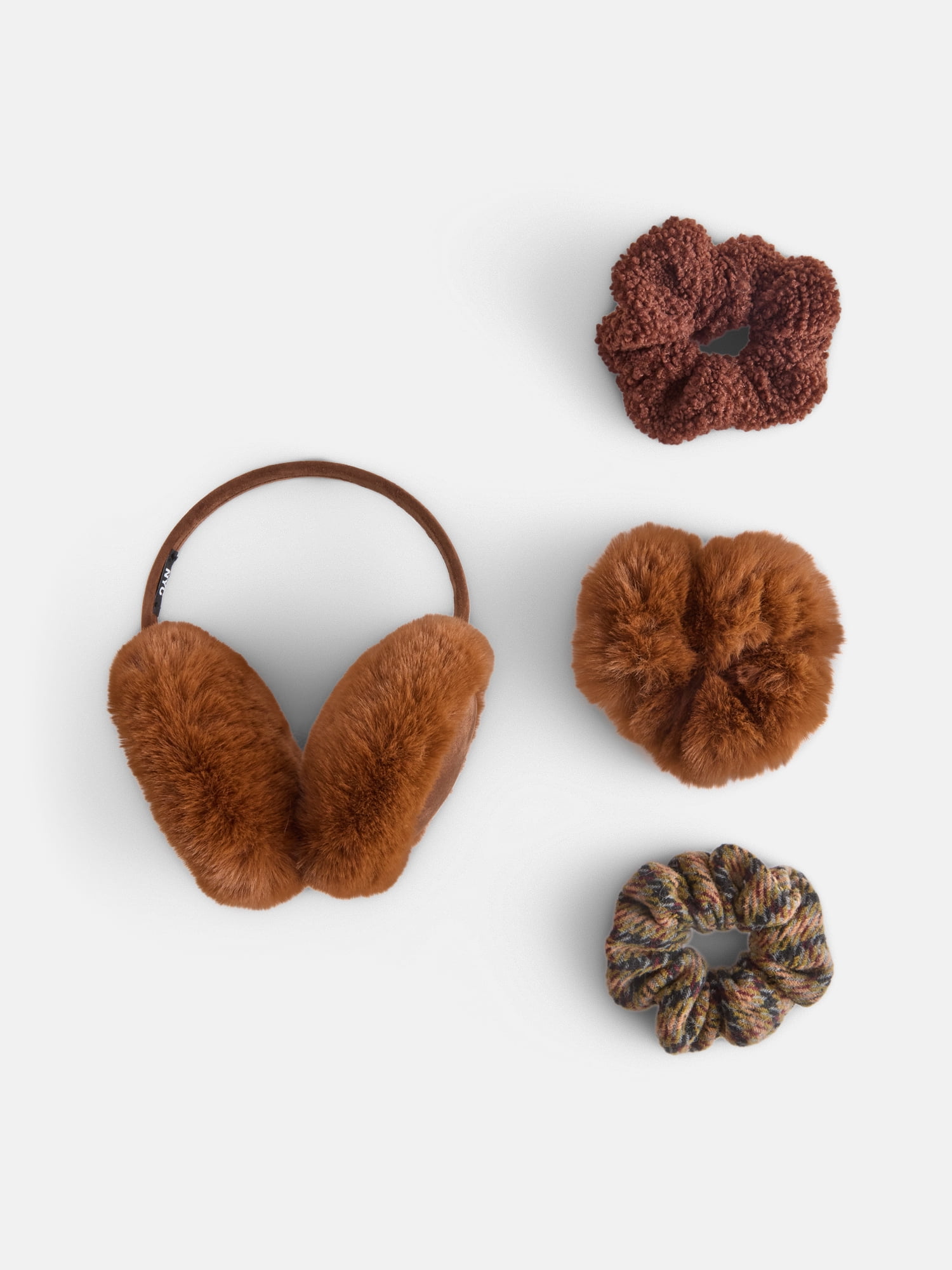 MNYC Women's Earmuff w/ Scrunchie Set Brown Multi