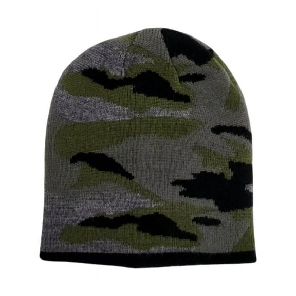 MO8268, Men's Jacquard Knitted Reversible Beanie, Camo Pattern