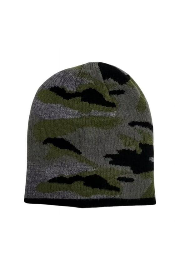 MO8268, Men's Jacquard Knitted Reversible Beanie, Camo Pattern