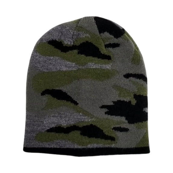 MO8268, Men's Jacquard Knitted Reversible Beanie, Camo Pattern