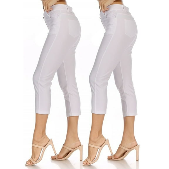 Women's 2 Pack Casual Comfy Slim Pocket Jeggings Jeans Capri Pants