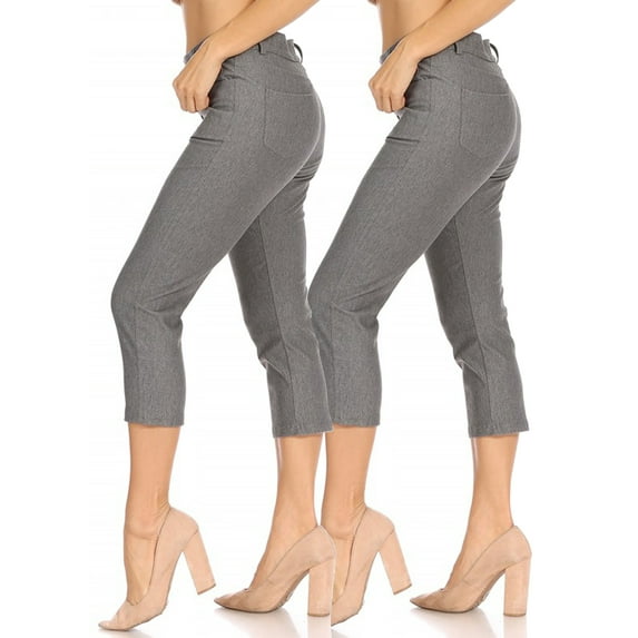 Women's 2 Pack Casual Comfy Slim Pocket Jeggings Jeans Capri Pants