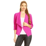 Womens Fitted Waist Length Jacket Open Front Draped Neck Ruched Sleeves