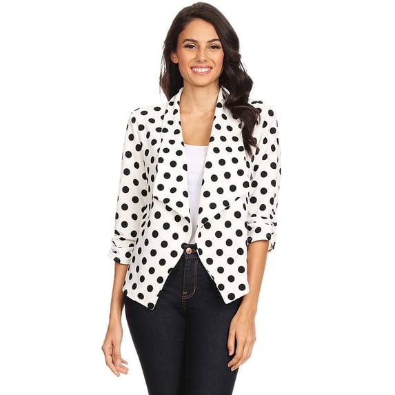 Moa Collection 3/4 Sleeve Open Front Polka Dot Cardigan Blazer Jacket (Women's)