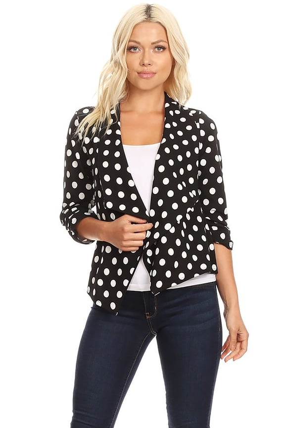 Moa Collection Women's Fitted Waist Length Jacket Open Front Draped Neck Ruched Sleeves