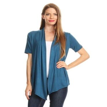 MOA COLLECTION Women's Basic Casual Solid Short Sleeve Open Front Cardigan (S-3X) Made in USA