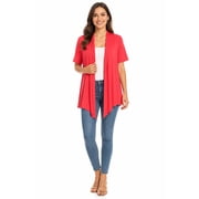 Women's Basic Casual Solid Short Sleeve Open Front Cardigan (S-3X) Coral2 S
