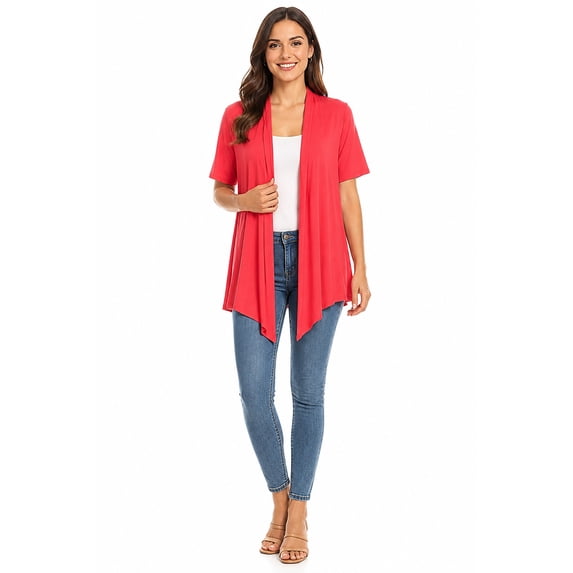 Women's Basic Casual Solid Short Sleeve Open Front Cardigan (S-3X)