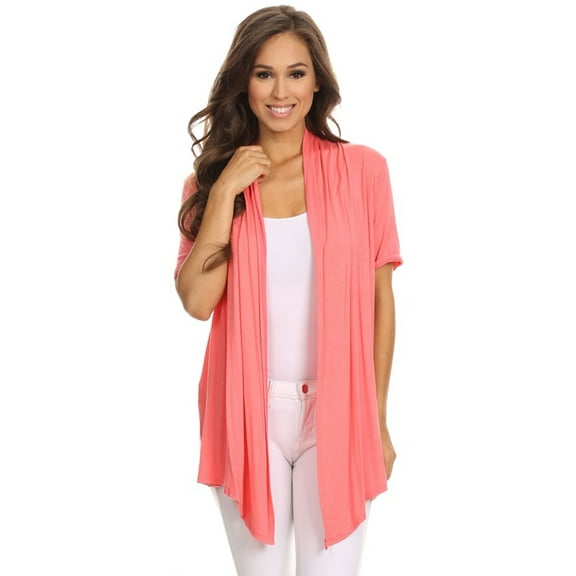 Women's  Basic Casual Solid Short Sleeve Open Front Cardigan (S-3X)