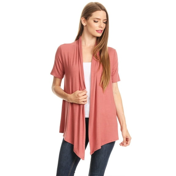 Women's  Basic Casual Solid Short Sleeve Open Front Cardigan (S-3X)