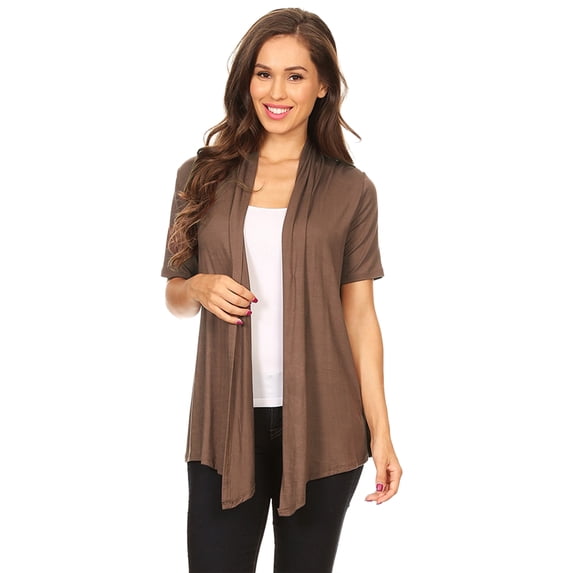 Women's Basic Casual Solid Short Sleeve Open Front Cardigan (S-3X)