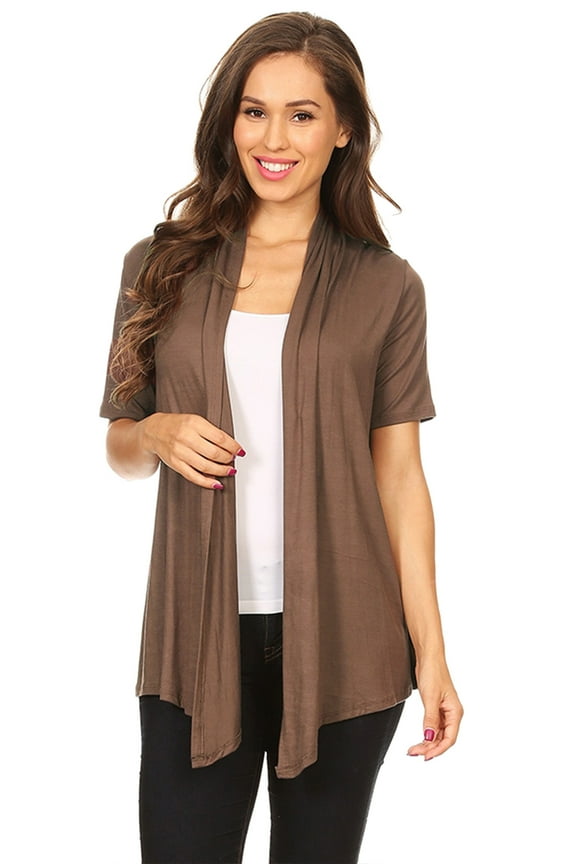 Women's Basic Casual Solid Short Sleeve Open Front Cardigan (S-3X)