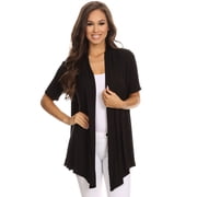Women's Basic Casual Solid Short Sleeve Open Front Cardigan S-3X