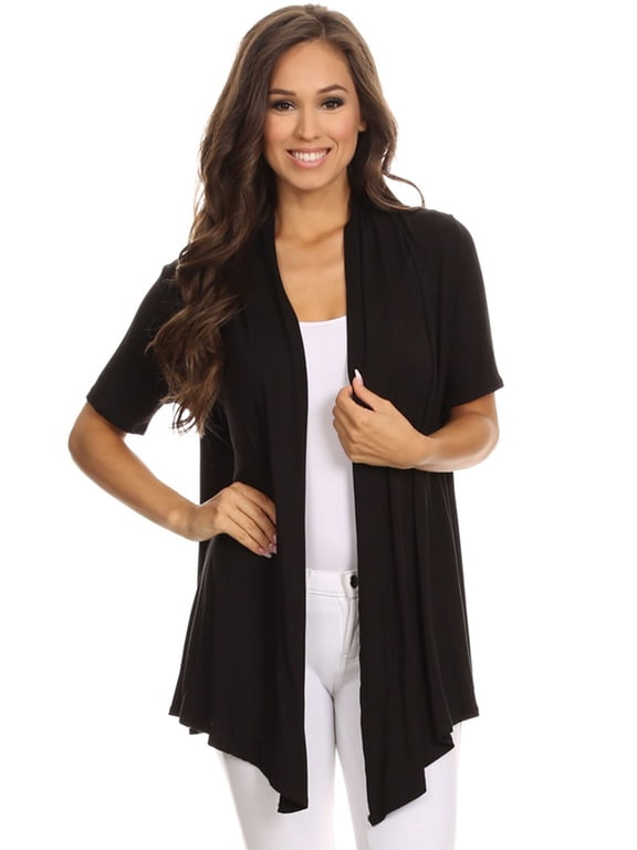 Women's Basic Casual Solid Short Sleeve Open Front Cardigan (S-3X)