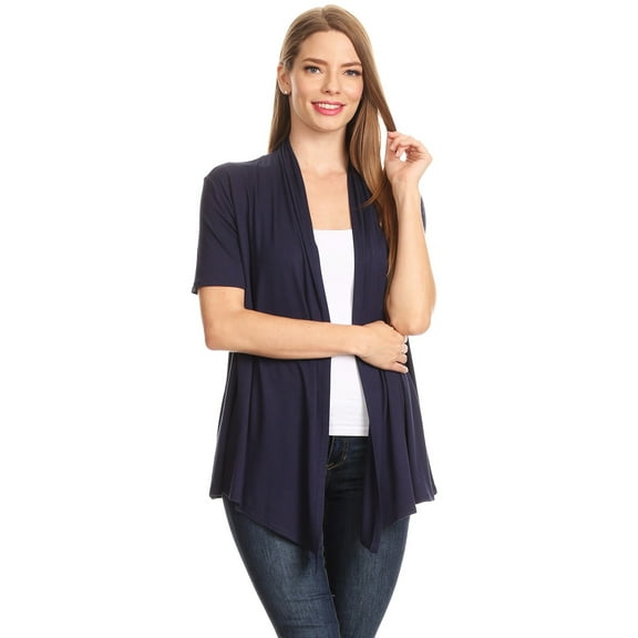 Women's  Basic Casual Solid Short Sleeve Open Front Cardigan (S-3X)