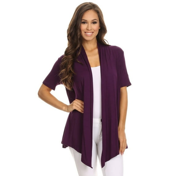 Women's Basic Casual Solid Short Sleeve Open Front Cardigan (S-3X)