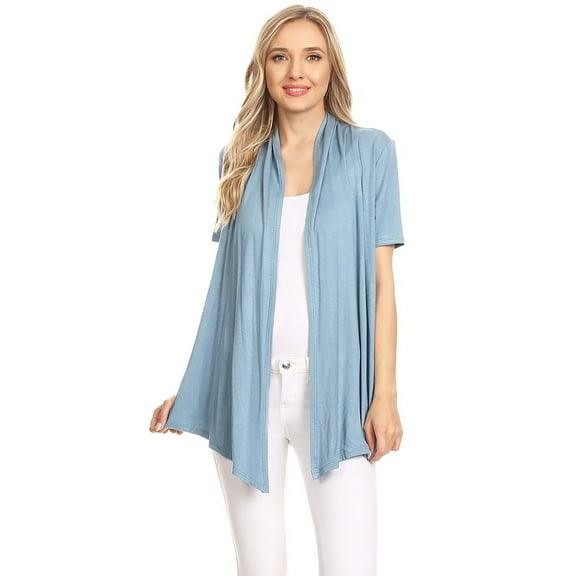 Women's  Basic Casual Solid Short Sleeve Open Front Cardigan (S-3X)