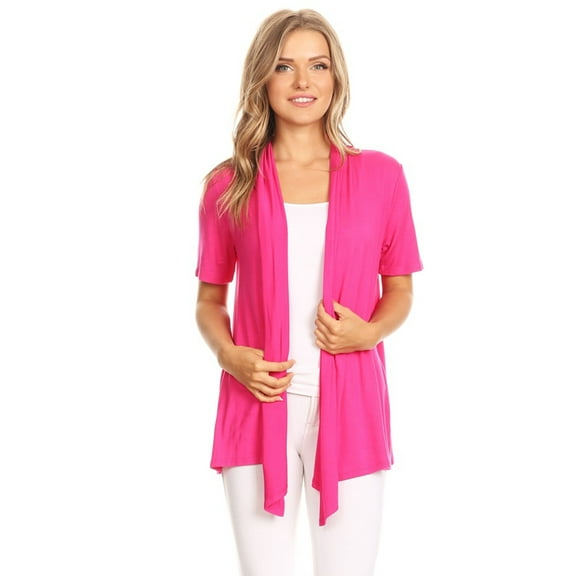 Women's  Basic Casual Solid Short Sleeve Open Front Cardigan (S-3X)