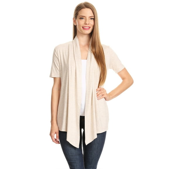 Women's  Basic Casual Solid Short Sleeve Open Front Cardigan (S-3X)
