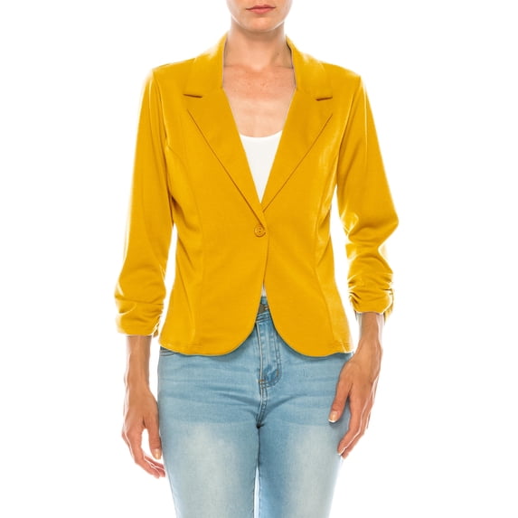 MOA COLLECTION Women's Basic Long Sleeves Button Blazer Jacket