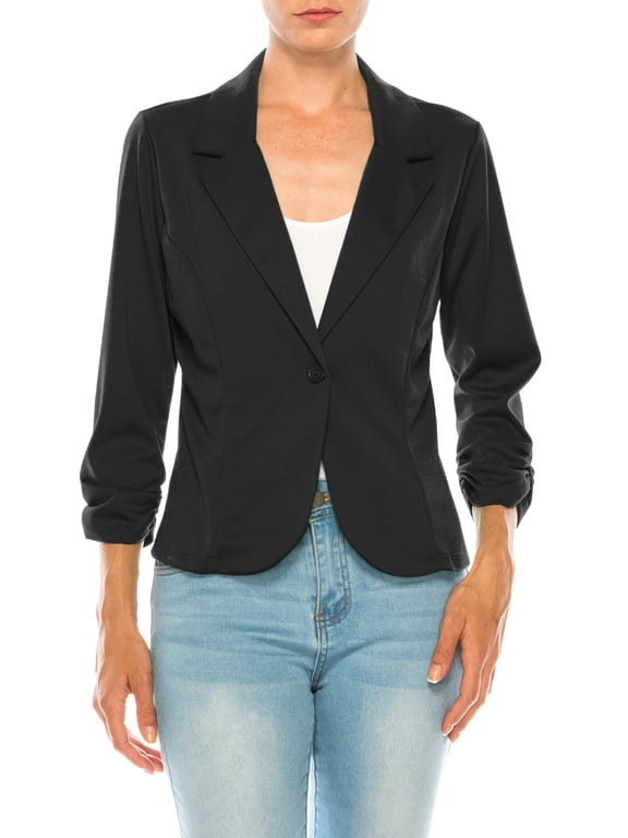 Women's Basic Long Sleeves Button Blazer Jacket