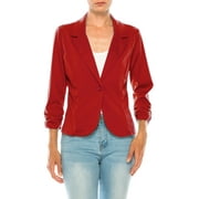 MOA COLLECTION Women's Basic Long Sleeves Button Blazer Jacket