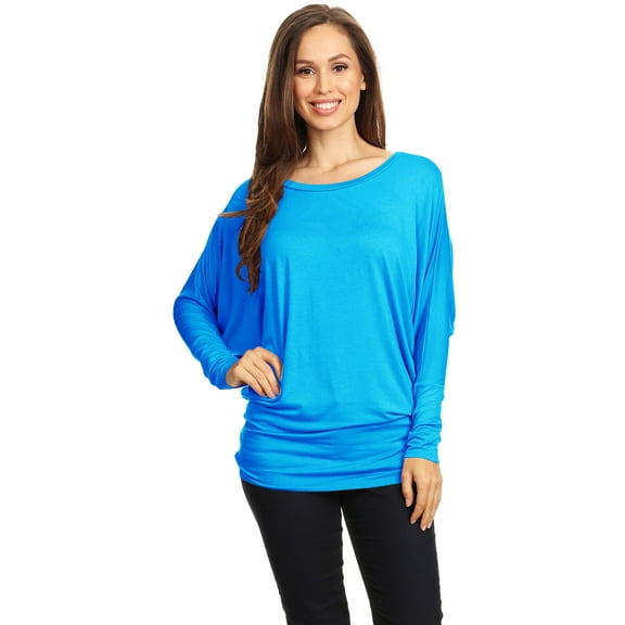 MOA COLLECTION Women's Boat Neck 3/4 Dolman Sleeve Basic Top Regular & Plus Size