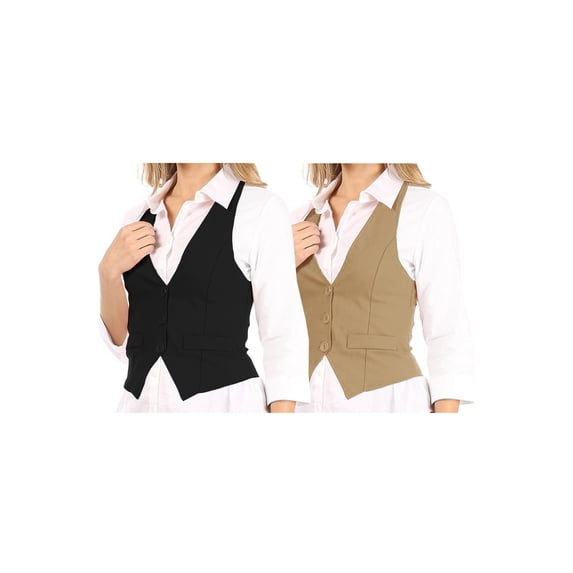 Women's Casual Button Down Racerback Belt Slim Tuxedo Suit Vest Top S-3XL (Pack of 2)
