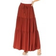 thumbnail image 1 of Women's Casual Elastic High Waist Solid A Line Layer Ruffle Swing Maxi Skirt, 1 of 6