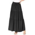 thumbnail image 1 of Women's Casual Elastic High Waist Solid A Line Layer Ruffle Swing Maxi Skirt, 1 of 6