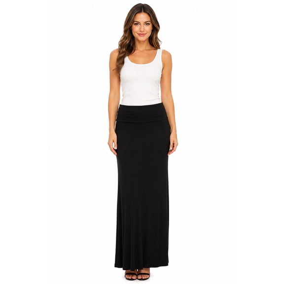 Women's Trendy Style Solid Maxi Long Skirt High Waist Waistband Relaxed Fit